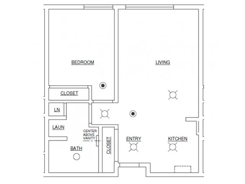 Floor plan for 1 bed, 1 bath, 603 sqft